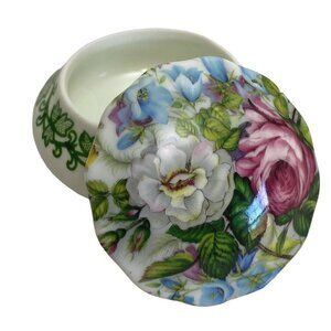 Cottage Floral Box Vintage Crownford Bone China USA 2 1/2" dia Cabbage Rose